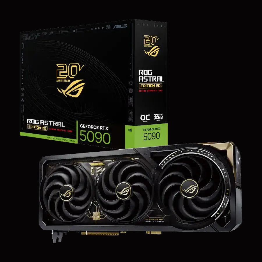 ASUS ROG Astral GeForce RTX 5090 32GB GDDR7 OC Edition 20th Anniversary retail box and graphics card